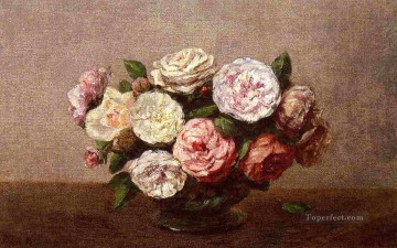  ROSES Canvas - Bowl of Roses flower painter Henri Fantin Latour
